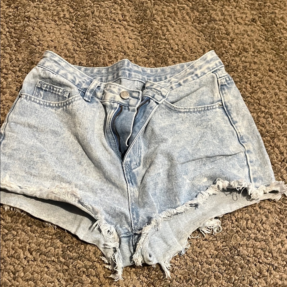 SHEIN Light Blue Frayed Jean Shorts
